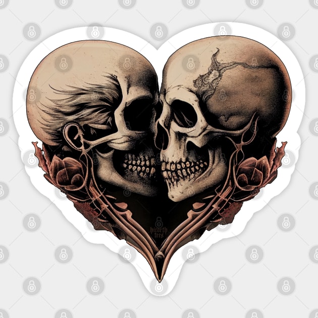 The Kissing Skulls Sticker by Hiraeth Tees